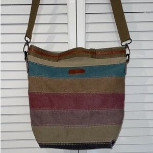 K2 Classic Canvas Crossbody Tote Bag Adjustable Strap Striped Vintage Granola